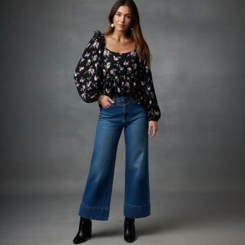 SMITH & QUINN Ophelia Floral Square Neck Peplum Long‎ Sleeve Blouse Top Small